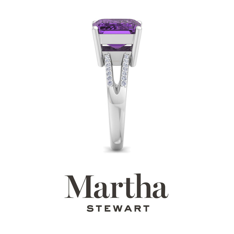 Martha Stewart 5 1/2ctw. Emerald Cut Amethyst & Lab Grown Diamond Ring In Sterling Silver image number null